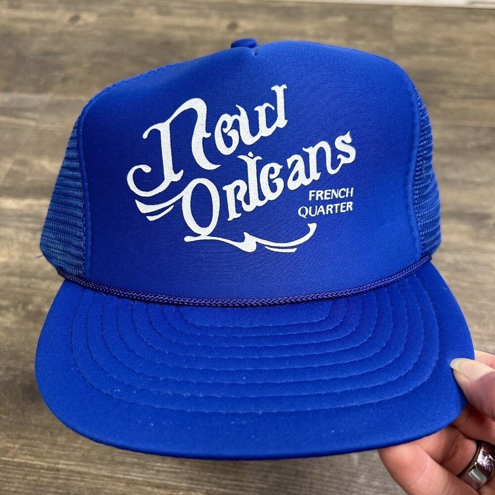 Vintage New Orleans French Quarter LA Trucker Hat Ball Cap Snapback Blue
